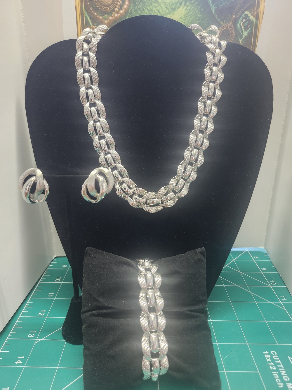 Monet Silver-Tone Twisted Link Necklace, Bracelet & Clip Napier Earrings Set